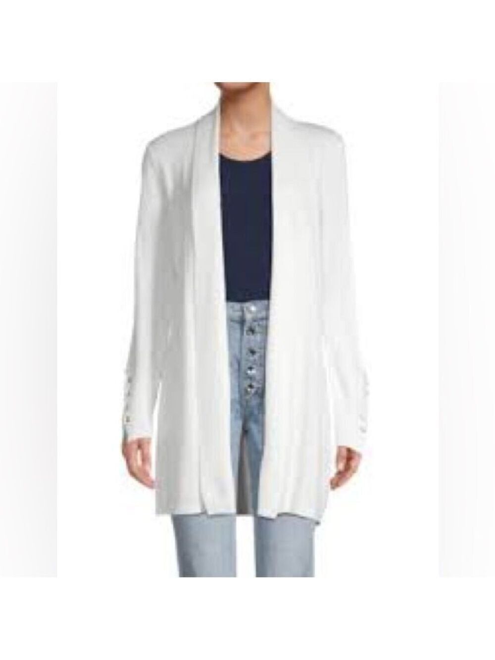 MAGASCHONI OPEN FRONT WHITE CARDIGAN SWEATER SZ XS
